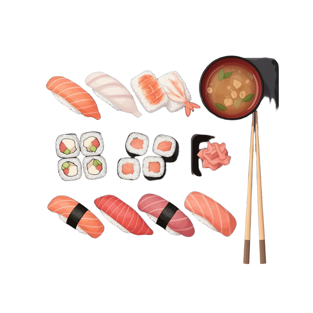 Assorted fresh sushi, sashimi and miso soup platter